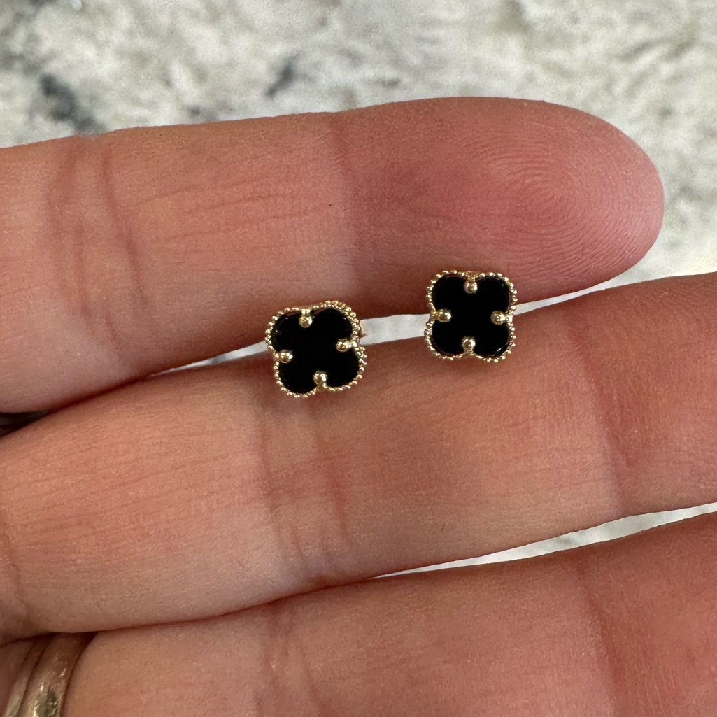 Elegant Black And 14k Gold Stud Earrings